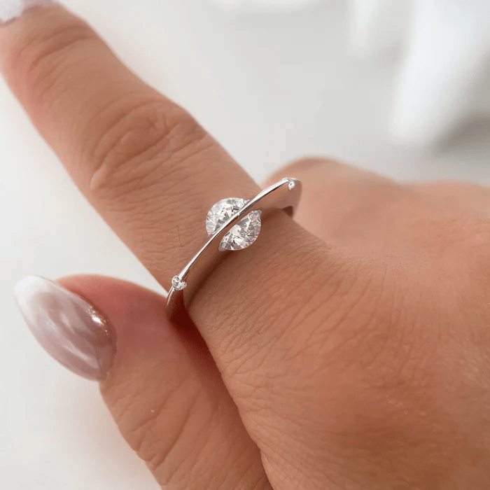 360° Rotating Diamond Spinner Ring  Unique Twist Engagement Ring